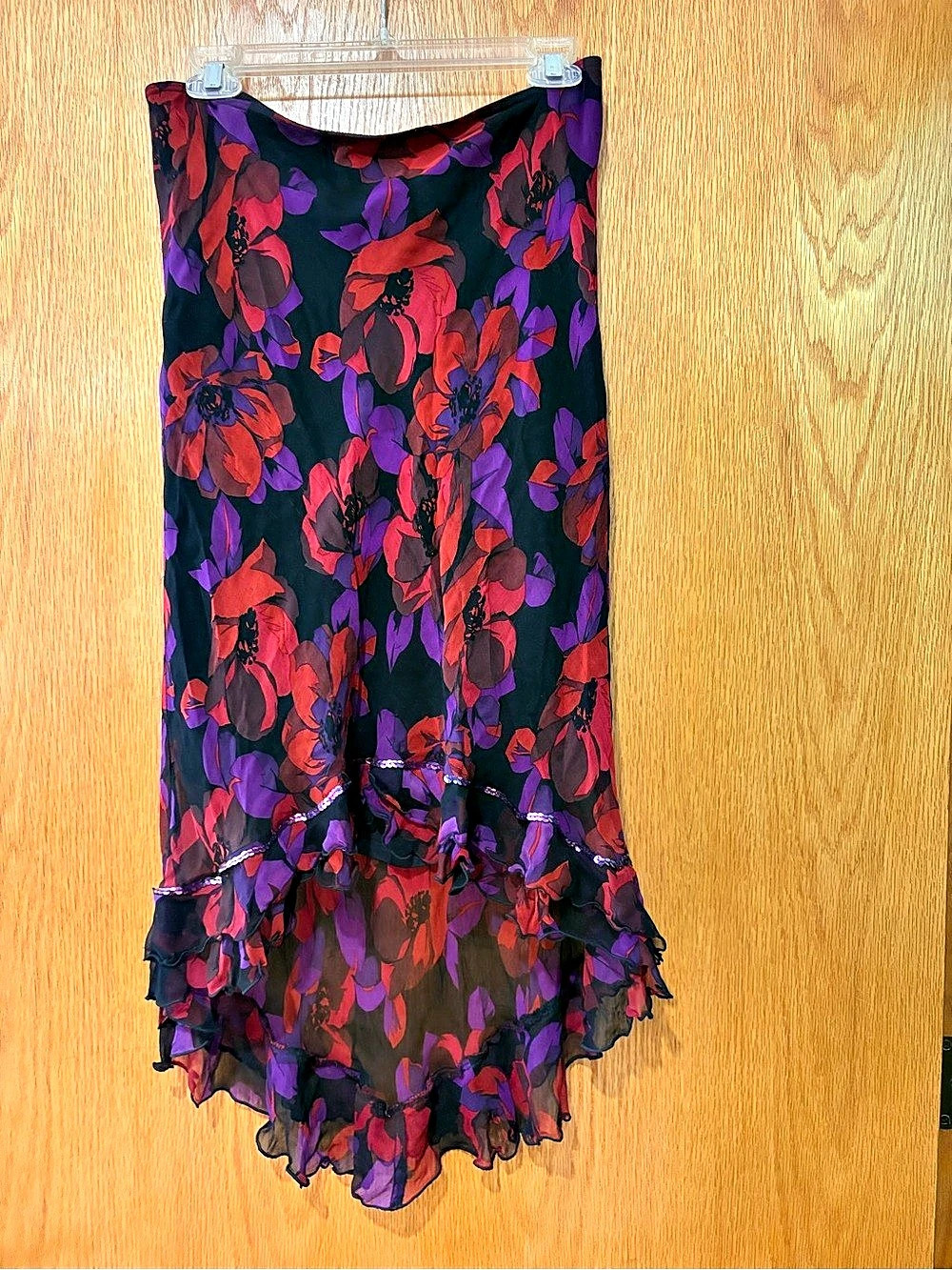 Betsey Johnson Floral Ruffle Midi Skirt Purple & Black Medium